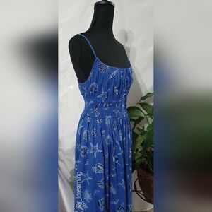 NWT Blue Seashells Gauze Tie-Front Maxi Dress Size Small Petite By Gap Factory